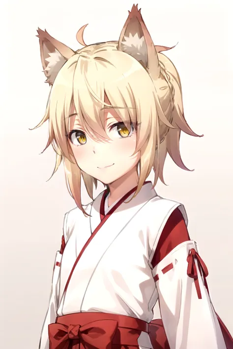 masterpiece ,  best quality , 1 girl, feel, blonde hair,  short hair, collect,  yellow eyes,  fox ears ,  japanese clothing , re...