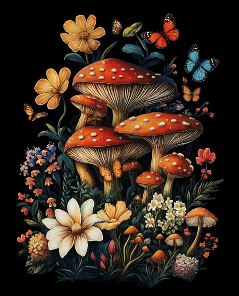 there are many different colored mu mushroom and flowers in the picture,  mushroom forest,  mushroom, mu mushroom, agaric, magic mu mushroom, psychedelic mu mushroom dream, mu mushroom and plants, magic  mushroom, dark  mushroom, psychedelic mu mushroom, m...