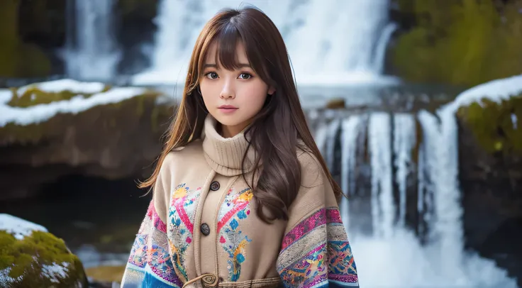 High Definition, 4K, photo quality, realistic, soft light source, wide shot, Japanese, one girl, pretty girl, 20 years old, brown eyes, parted bangs, brown hair, medium hair, looking at camera, upper body.
Clothing: layered style, ethnic embroidered coat, ...