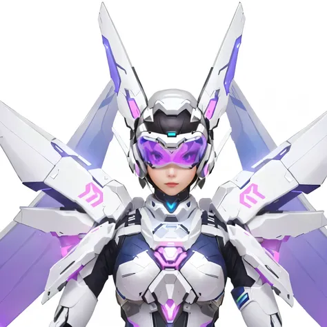 a close up of a person in a costume with wings, girl in mecha cyber armor, echo from overwatch, sharp silver armor fuchsia skin, as an overwatch character, cyber fight armor, mechanized valkyrie girl, ferra white mecha, katana zero video game character, fr...