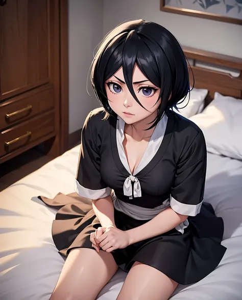 solo, 1 girl, rukia kuchiki, bleach , deatailed face, detailed hand, detained legs,high quality, short black hair, wearing night...