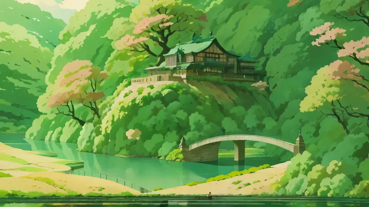 animesque、Background art、Beautiful Landscapes、Natural objects、Studio Ghibli style、You can feel the feel of the brush、landscape
