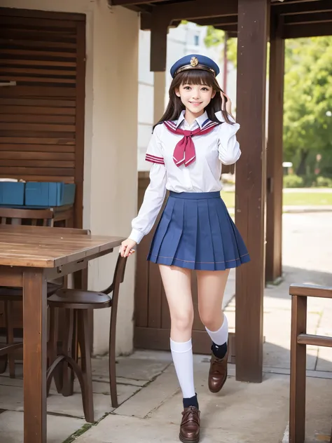  best quality　masterpiece　 Details　 is walking with a smile　Super cute high school girl in a well-styled miniskirt uniform 　Photo style　 imaginary　 fantasy 　 real