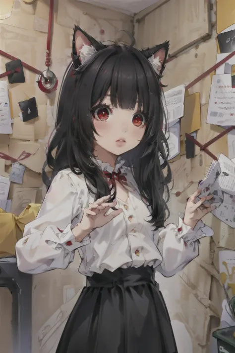 ( masterpiece ,  better quality ),   intricate takes off ,
1 girl,  junkotvv,  long hair , (red eyes:1.5),  animal ears, black h...