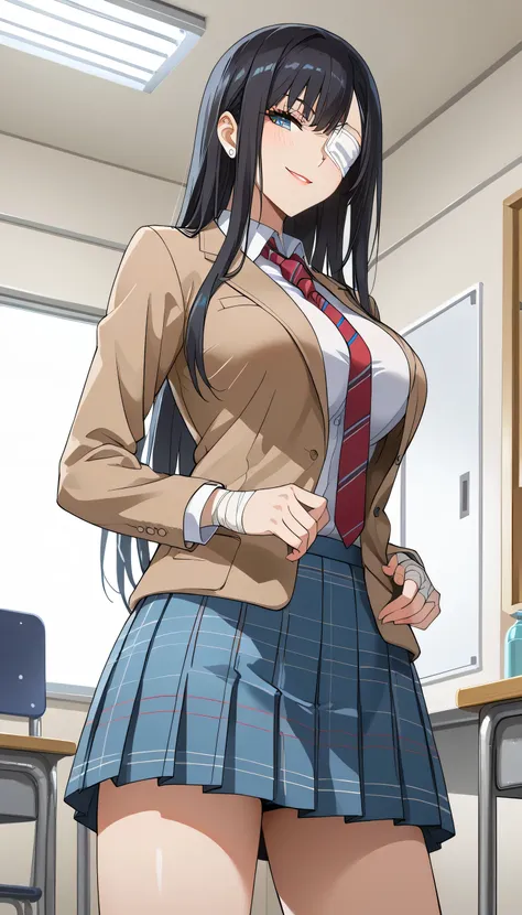 school、 is smirking、inside the school building、corridor、 score_9,  score_8_up,  score_7_up,  source_anime,masterpiece, wicked sm...