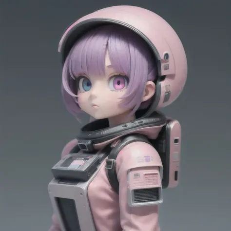 photo of a college student, Purple-Pink Gradient, futuristic space suit, (freckles:0.8) cute face, sci-fi, dystopian, detailed eyes, Heterochromia eyes（（Side view））Back Room