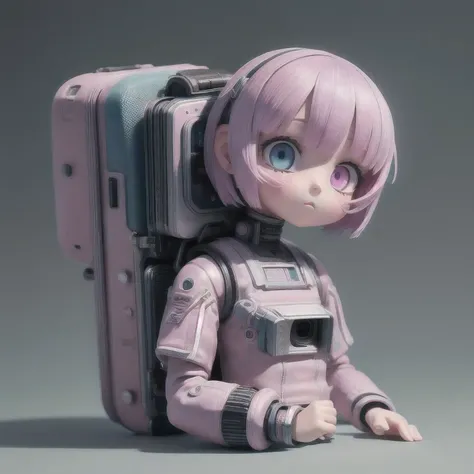 photo of a college student, Purple-Pink Gradient, futuristic space suit, (freckles:0.8) cute face, sci-fi, dystopian, detailed eyes, Heterochromia eyes（（Side view））Back Room