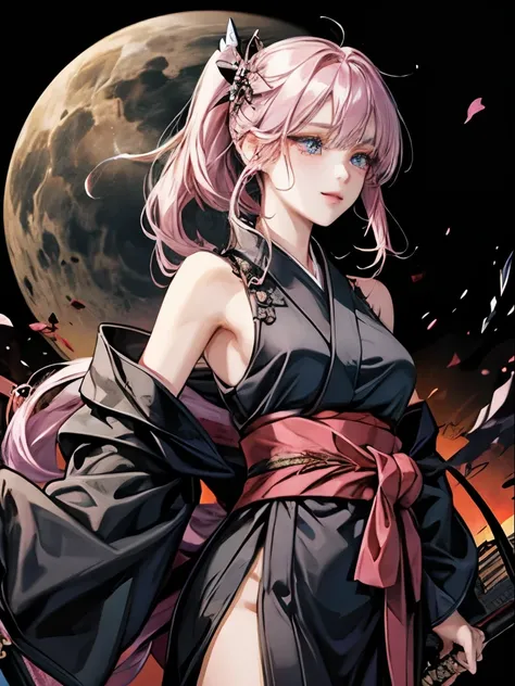 1 girl has 、a beauty girl、 Black Kimono、[Strange Eyes、 I have a scar on my right cheek 、Girl with sword、A detailed face、High image quality、 simple background、 White background 、simple kimono、 Standing straight 、From the waist up、 similarly 、 grim Reaper、Pi...