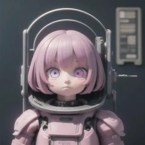 photo of a college student, Purple-Pink Gradient, futuristic space suit, (freckles:0.8) cute face, sci-fi, dystopian, detailed eyes, Heterochromia eyes（（Side view））Back Room