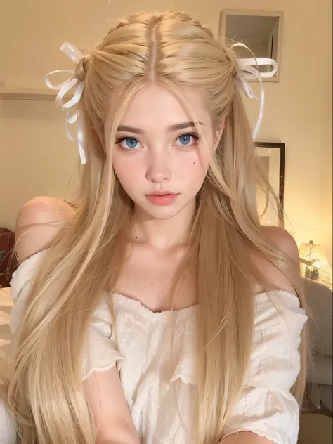 Blonde woman taking a selfie in front of a mirror with flowers., amoranto, retrato de kim petras, bella delfina, ava max, anna nikonova aka new milkmaid, better known as amoranto, modelo de instagram, 8k selfie photography, Kailee Mandel, (arte digital), a...