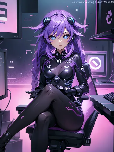 cartoon of a woman sitting in a gamer chair with headphones on, background illustrations, sitting in front of a computer, ig stu...