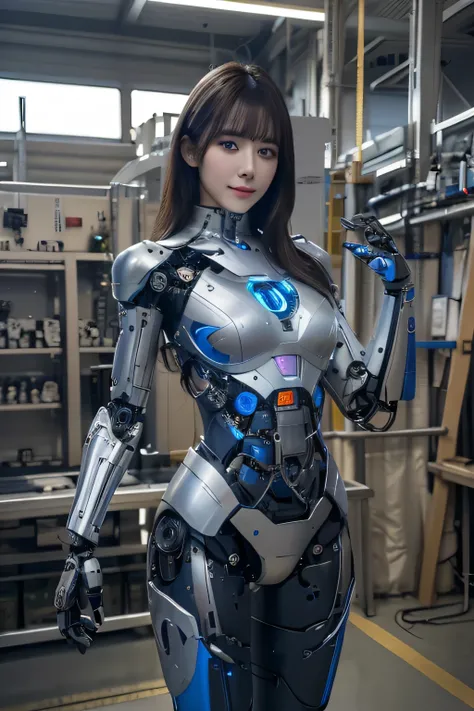 masterpiece, best quality, extremely detailed, japaese android girl,plump ,control panels,android,droid,mechanical hand, robot a...