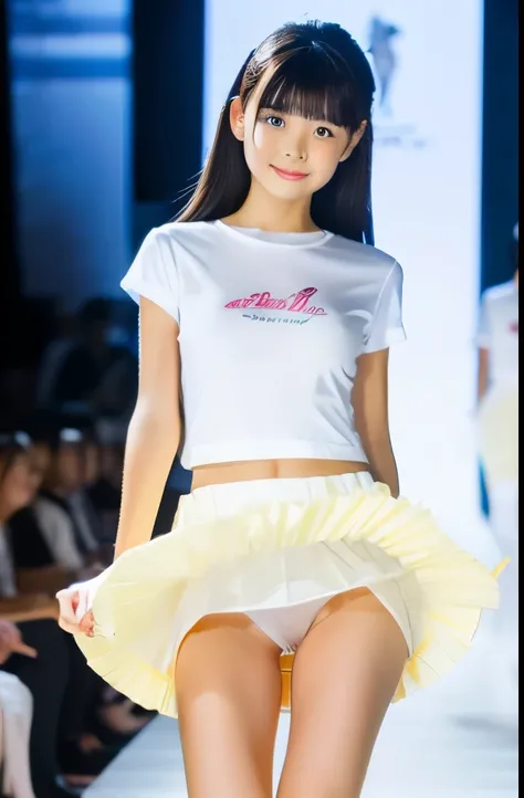 (masterpiece, highest quality:1.2), 8k, ((white plain t-shirt:1.2)), ((full body:1.2)). ((Beautiful legs:1.2)),  ((white pleated mini skirt:1.2)), 85mm,Official AR RAW Photos, Super slim slender beautiful girl, big breasts, ((Cute Face:1.2)), ((detailed fa...