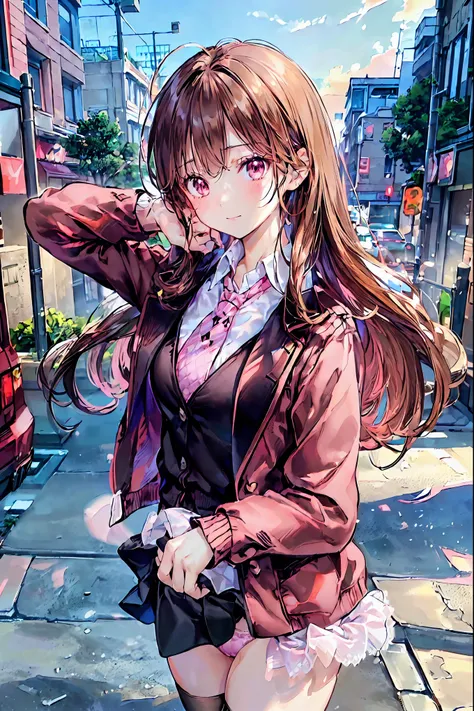 (( table top naked underneath the jacket,   best quality ,  high definition ,  NFSW,  pixel perfect , 4K,  NFSW,  NFSW))),  1 girl, single, Alone,  beautiful woman、I can see my whole body 、 ((Mid-wave hair, bangs,  brown hair)), (( Brown Eyes , Beautiful e...