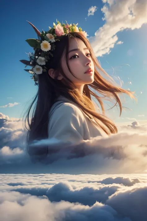 High image quality、vividly depicted、 real、Mr.々Colors、Artistic、Mythical、Fantastic、Mysterious、Valley of the Wind、Above the Clouds、Castle、 1 beautiful girl with pieces 