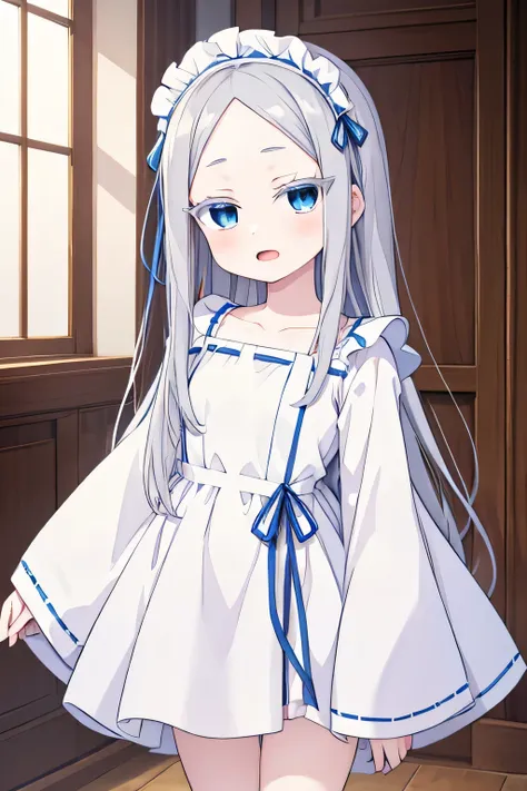 pandora, pddf, masterpiece, blue eyes, upper body, wearing maid outfit, full body, inside palace, open mouth