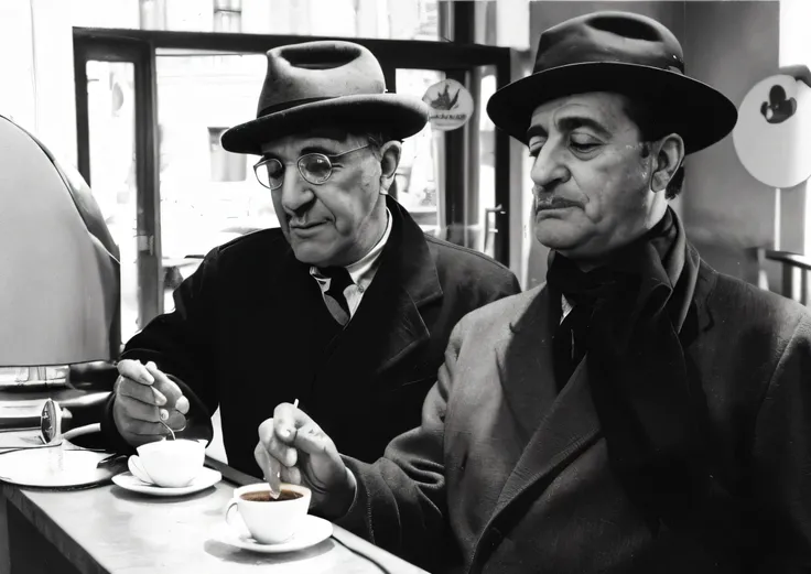 Totò and Peppino at Café with own smartphone in hand