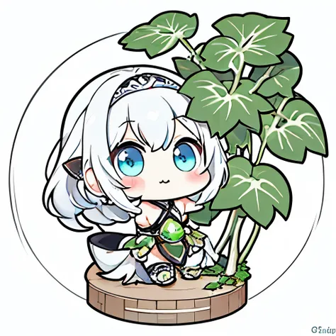  best quality,masterpiece,Chibi character,(cute:1.5), fantasy ,Fatsia japonica,biceps,White background