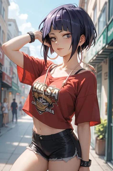 kyoka jiro from my hero academia in shorts and red shirt