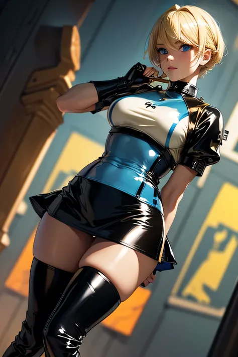  perfect anatomy 　 best quality, highest resolution,(((latex marching band　 latex miniskirt　Blonde　 blue eyes)))