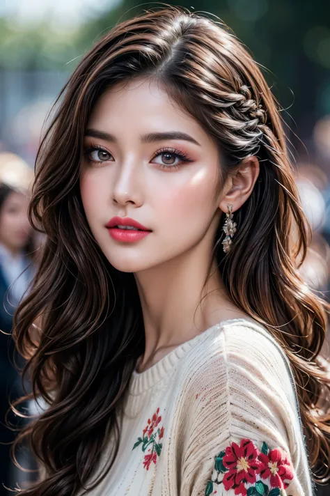 Realism, realistic, hyper-realistic details: velvety skin, symmetrical lips, (light glossy red lipstick), long blue lashes, pupils, (clear sharp focus, not blurry, realistic brown eyes: 1.35), BREAK, ultra realistic 8K CG, masterpiece, top quality, complex...