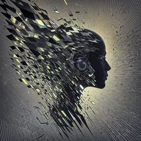 A surreal and artistic flyer-style image inspired by the pulsating energy of Techno music, free of any text. The image features the bust of a character in profile view, depicted in a sleek black silhouette, heavily distorted in an abstract and surreal mann...