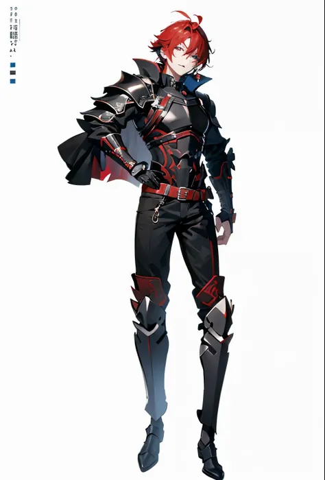 male、Warrior、 black armor、Black Costume、Red Hair、 sticks out his tongue 、Long tongue、Provocative look