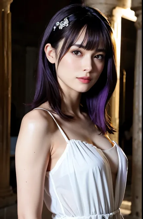 keira knightley, Age 25, Purple Hair, delicate,  Contour Powder ,  sexy,  French Touch ,  medium length hair, mole,  romantic smile ,  seductive gaze , Good coverage,  illuminated by a photographers flash , Skin Details, skin pores,  Kodak Smile 10MP digit...