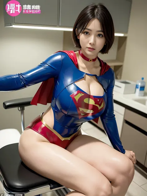 masterpiece、 rubber supergirl costume on the exam table in the treatment room、 short hair、barefoot、 big, rich breasts 、 Floating in the Air 、 staring at the camera、 choker、 Long Sleeve 、 Seductive Sexy Poses 、 off-shoulder 、latex、 from the front、 in front ...