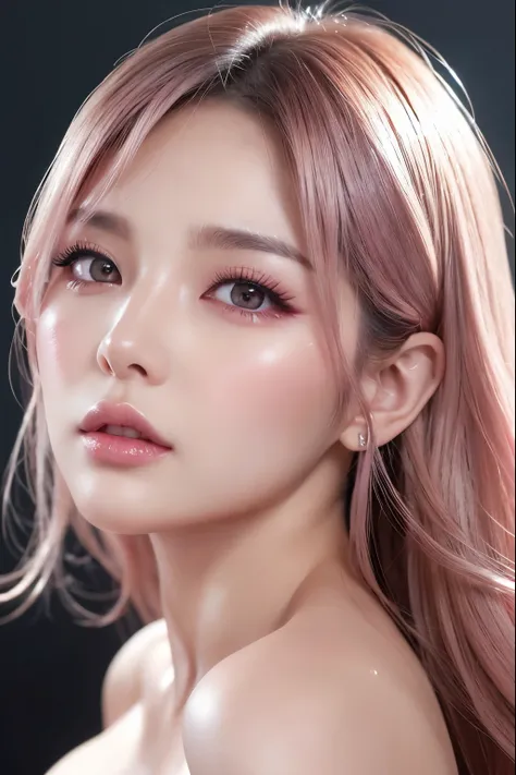 (NSFW:1.1)、 photorealistic、( Perfect Anatomy)female 1 person、age: 32、 the hairstyle is wolf cut 、Applying blush to the cheeks、 wearing silver colored contact lenses、There are light eyeshadows、 lips are pink and glossy、Sweat is dripping、Women&#39;s Bath、Soa...