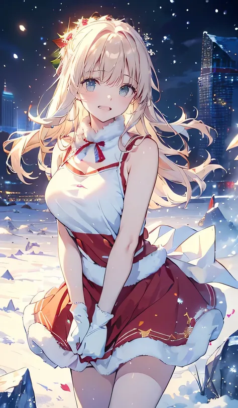 ((smile,smile,Big Breasts)),( 最 High Quality ,4K,  high definition :1.2), top-quality、  best image quality、​masterpiece、 teenage girl((Red Santa Outfit 、 Santa Style Short Skirt、 Santa Style Tank Top 、、 teenager 、Best Bust、Large bast,  Beautiful Light Blue...