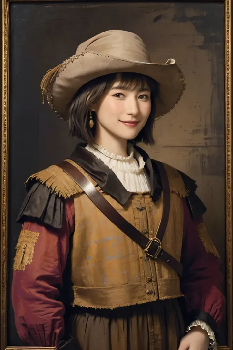 328 (Horse and 20-year-old woman ), ( super real ), (horse barn、There is a horse), ( short hair), (smile), (( gorgeous costume、 colorful )), (( Rembrandt-style painting))