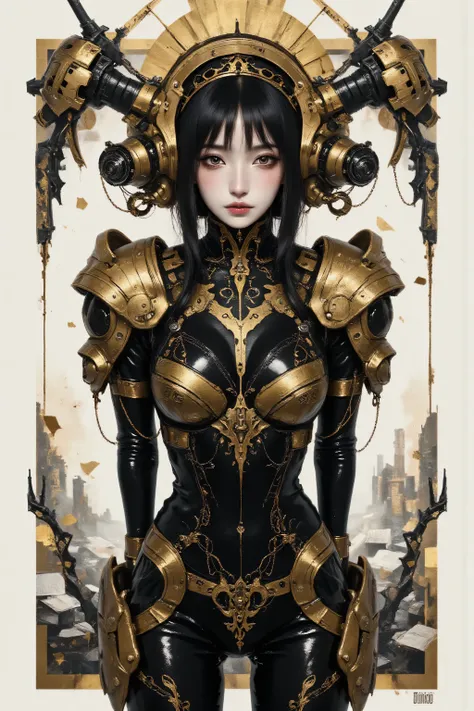 ((best quality)), ((masterpiece)), (detailed), perfect face of cyberpunk mecha japanese girl, shiny black eyes, shiny black body, shiny black hair, ((monochromatic black color palette)), surreal, art nouveau, in the illustrative style of moebius, spaceship...