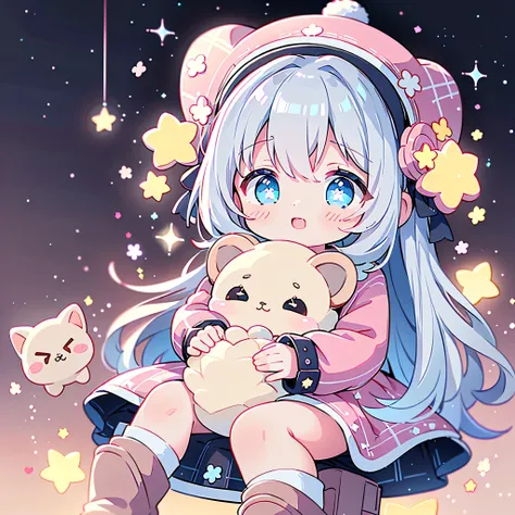 face close-up、 chocolate plate icon holding a heart cushion 、 hugging a heart cushion 、 chibi、cute love fairy、cute、 cute face 、( beautiful eyes 、 Look at the blackboard )、( Maximum Details 、The best configuration、 Perfect Anatomy )、Ful...