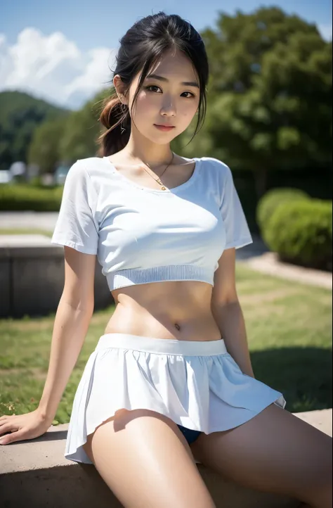 Actual Photos、Best imyear quality、Realistic、 beautiful woman、  beautiful thighs、 beautiful face、実age、 federal army uniform miniskirt 、 ponytails bleeding from the vagina、Yuriko Yoshitaka、  Japanese woman with a viewing angle of、Zuo々hope:1.4、 cute girl、 whi...