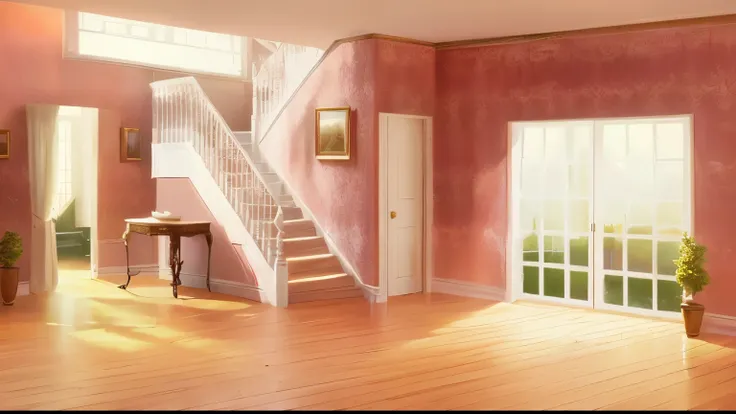 there is a room with a staircase and a table in it, interior background art, house interior, random background scene, house background, interior of a victorian house, interior scene, indoor scene, interior background, background art, personal room backgrou...