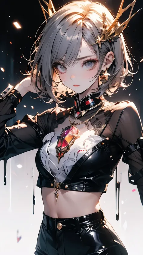 Portraiture, Long Hair, Gray Hair, Golden Eyes,  One girl, head, face, Magical girl, Absurd, masterpiece, highest quality, Magical girl costume, ((mahou shoujo)), short hair, Devastation, Remains, Dynamic pose, Apocalypse, Spell casting, Style-Glass, Full ...