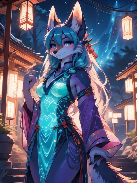 Miku Hatsune x vixen , purple body alta definicion buena anatomia add_detail:1, pelo azul,orejas de kitsune, tatuaje tribal add_detail:1, cute girl add_detail:1, add_detail:1, japanese shrine landscape add_detail:1, fullbody  descalza add_detail, rostro al...