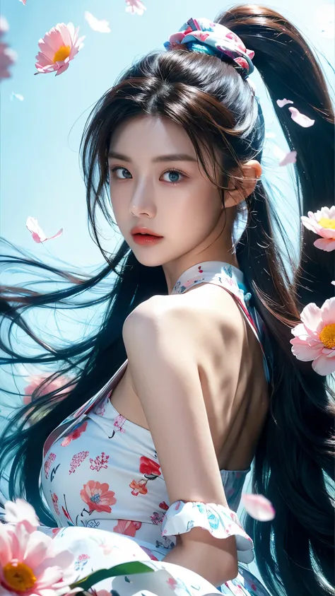 (masterpiece), (best quality), (ultra detailed),(disheed hair),(illustration), (1girl), (Fashionable clothing), standing, Fashion model, looking at viewer, (interview), (simple background), Beautiful detailed eyes, delicate beauty, floating, (high saturati...