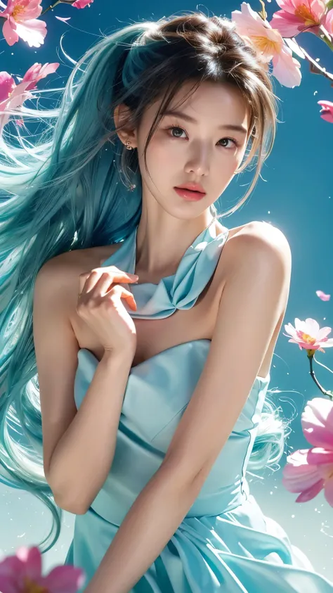 (masterpiece), (best quality), (ultra detailed),(disheed hair),(illustration), (1girl), (Fashionable clothing), standing, Fashion model, looking at viewer, (interview), (simple background), Beautiful detailed eyes, delicate beauty, floating, (high saturati...