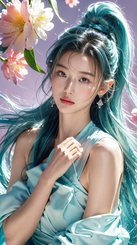 (masterpiece), (best quality), (ultra detailed),(disheed hair),(illustration), (1girl), (Fashionable clothing), standing, Fashion model, looking at viewer, (interview), (simple background), Beautiful detailed eyes, delicate beauty, floating, (high saturati...