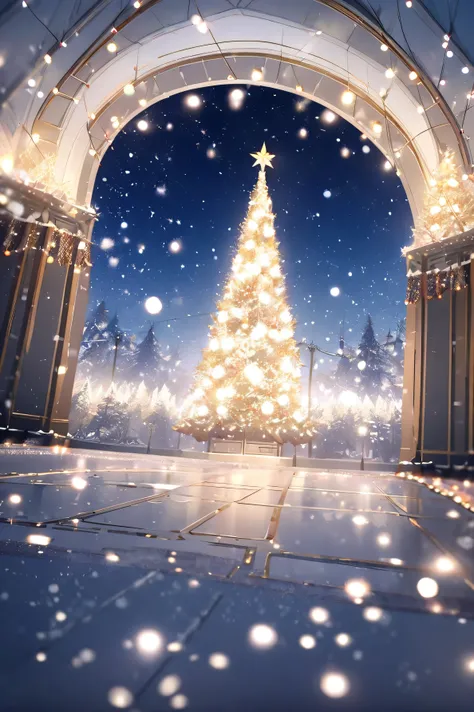 Beautiful and fantastic background with Christmas tree lights、 its snowing 、 no people