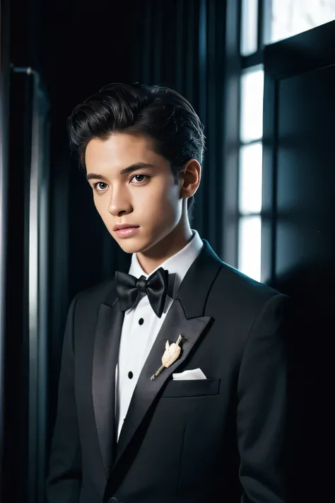 tuxedo，young man，dark room