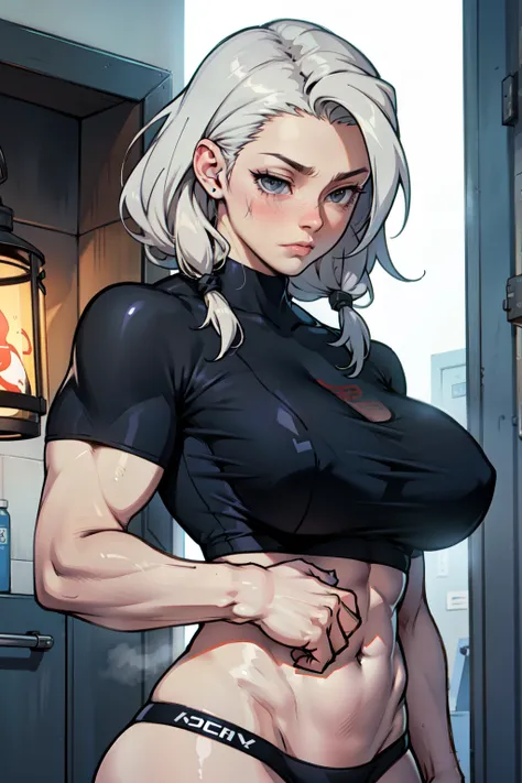 perfect female anatomy muscular girl big breasts empty eyes embarrassed gray hair hazel eyes pale skin perfect female anatomy perfect female anatomy