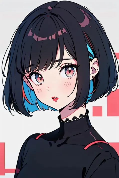 one girl, An ennui look、Upper body angle、 concrete background、bob cut、 short hair, colorful hair, compensate, parted lips, red lips, eyelinelm grain,a black and white photo:1.3、RAW photo)))、highest quality、ultra high resolution、masterpiece、background blur,