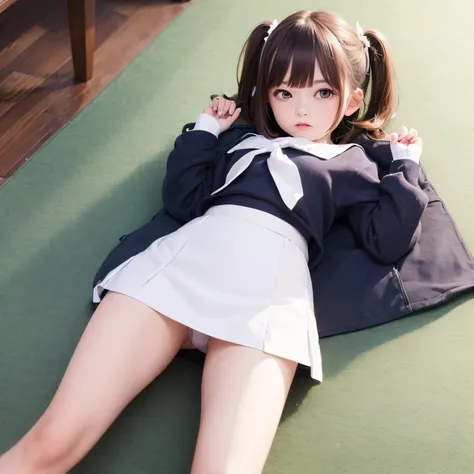 ((Top Quality,8k, 32k,Masterpiece:1.2)), loli, skirt lift, showing pantie, in the school, white pantie