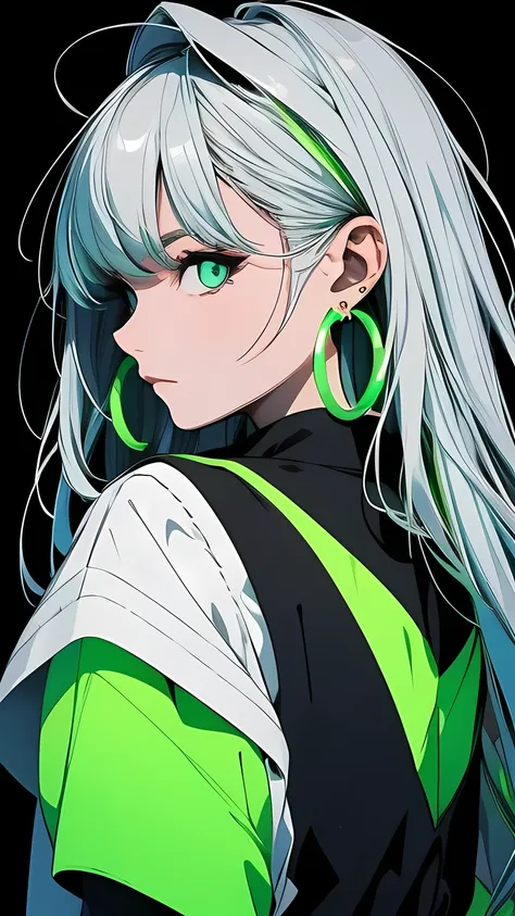 masterpiece, very aesthetic, best quality, 4k, wallpaper, solo, 1 girl, japanese girl, 20 yo, attractive face, cool face, full body shot, standing, contrapposto, twerk, dynamic pose, vibrant hues, outstanding color sense, flat color, green theme, abstract ...