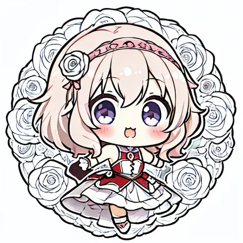  best quality,masterpiece,Chibi character,(cute:1.5), fantasy standing in a church,Rose,biceps,White background