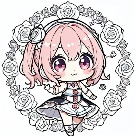best quality,masterpiece,Chibi character,(cute:1.5), fantasy standing in a church,Rose,biceps,White background