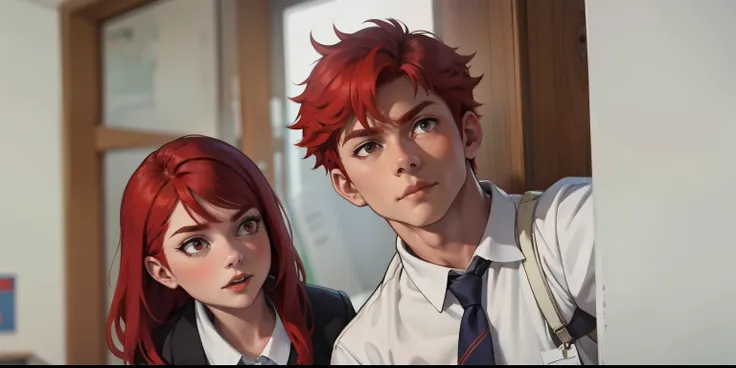 Red-haired woman Ijis is a teacher is looking suspiciously at someone